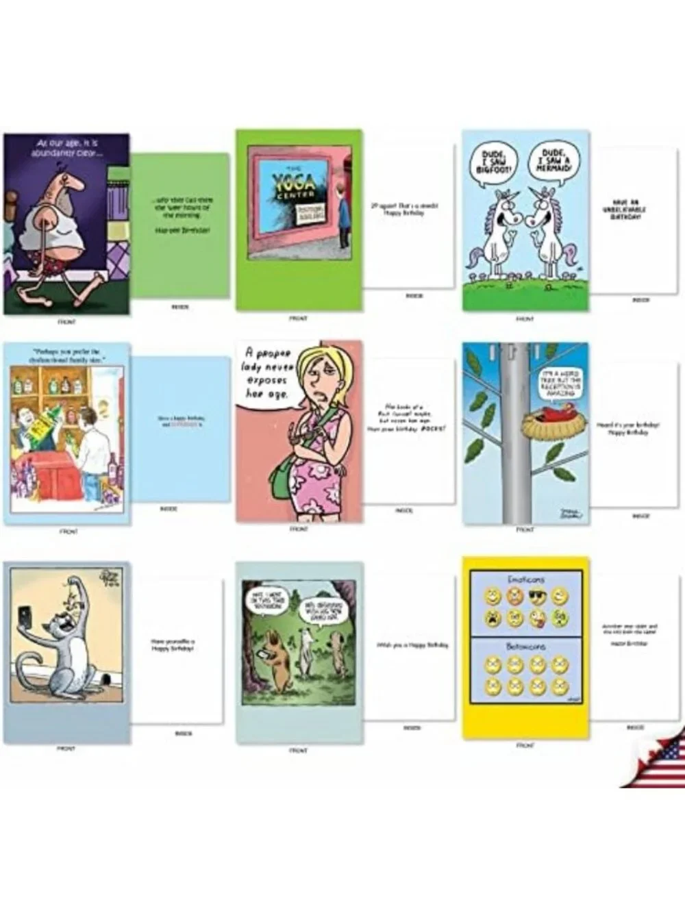 36 Funny Retro Birthday Cards Set with Envelopes - Assorted Humor for All Ages